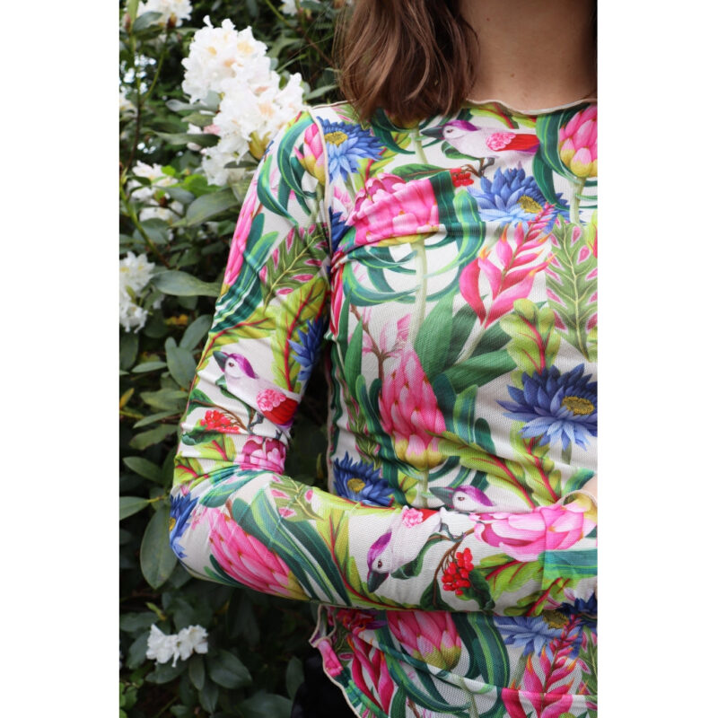 Liberte dame langærmet mesh top 4086 - FLOWER BIRD SAND