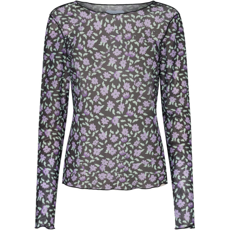 Liberte dame langærmet mesh top 4086 - Mint purple flower