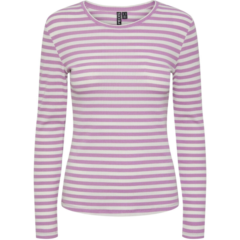 Pieces dame top PCRUKA - Pastel Lavender Stripes CLOUD DANCER